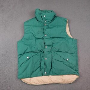 Vintage Down Wind Vest Mens Large Green Down Puffer Outdoor Hiking USA 80s